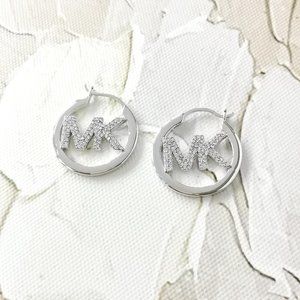 Michael Kors | Pave Hollow Logo | Silver plated Hoop Earrings